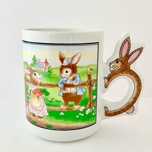 Bunny Rabbits mug with cute bunny shaped handle, NEW